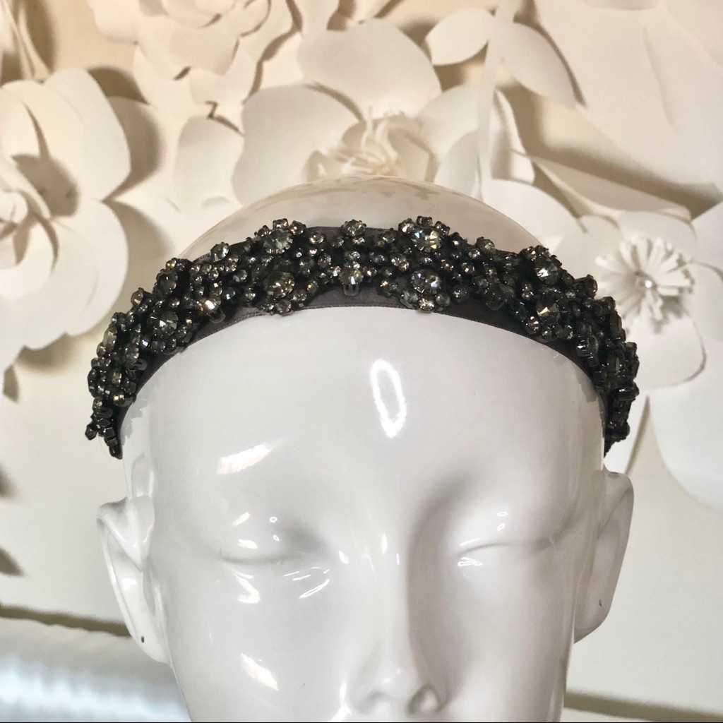 Jennifer Behr Swarovski Dark Grey Crystal Headband